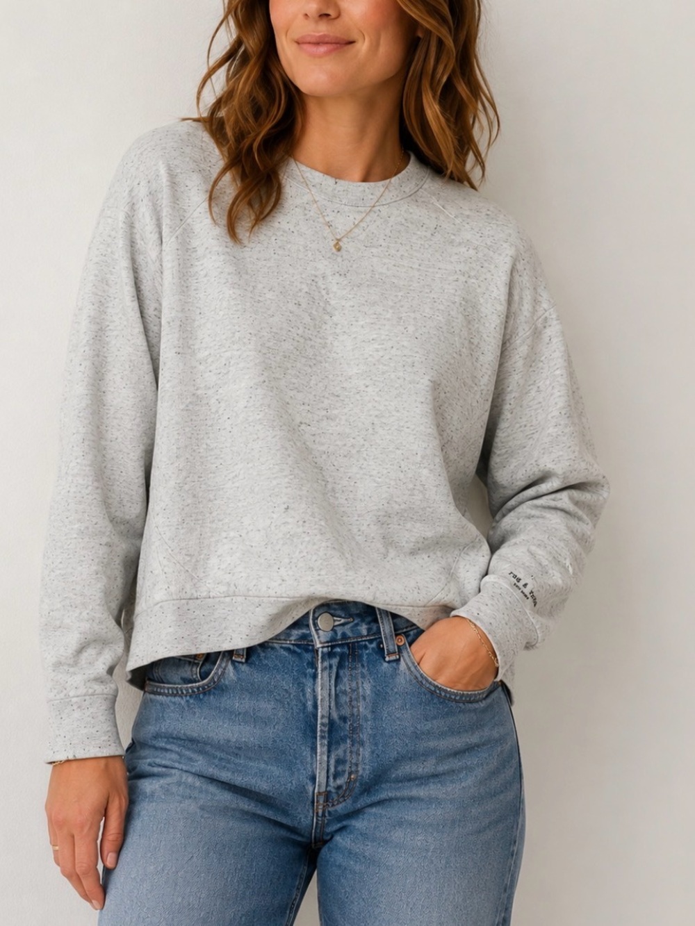 rag & bone Heather Light Gray Crewneck Sweatshirt speckled M